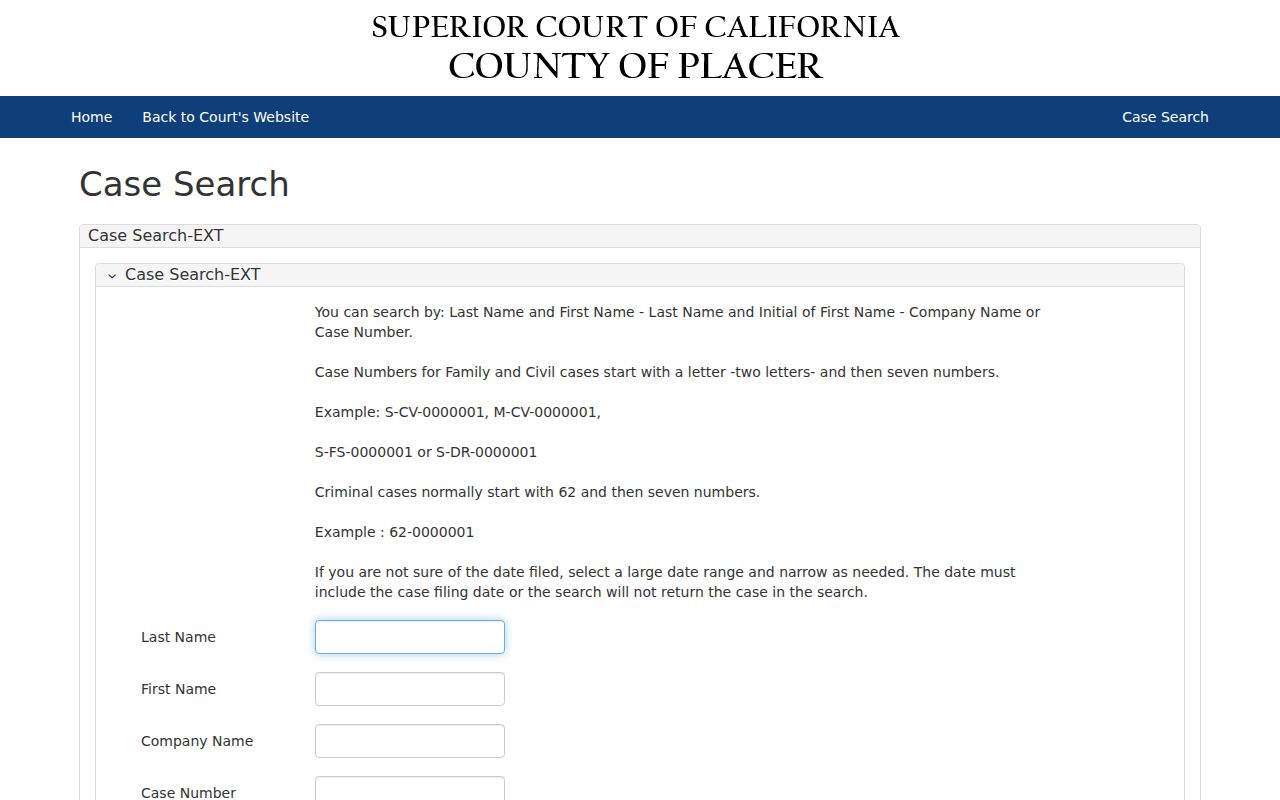 Roseville residents directory Placer eCourt public case search