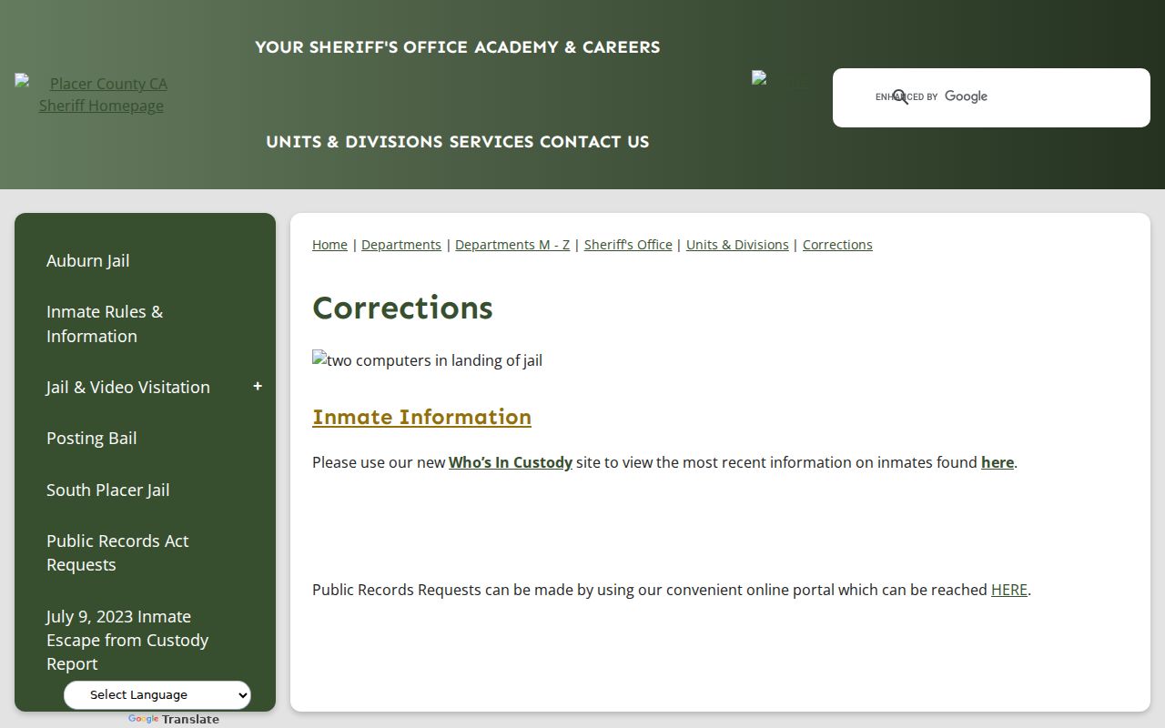 Roseville neighbors Placer Corrections information