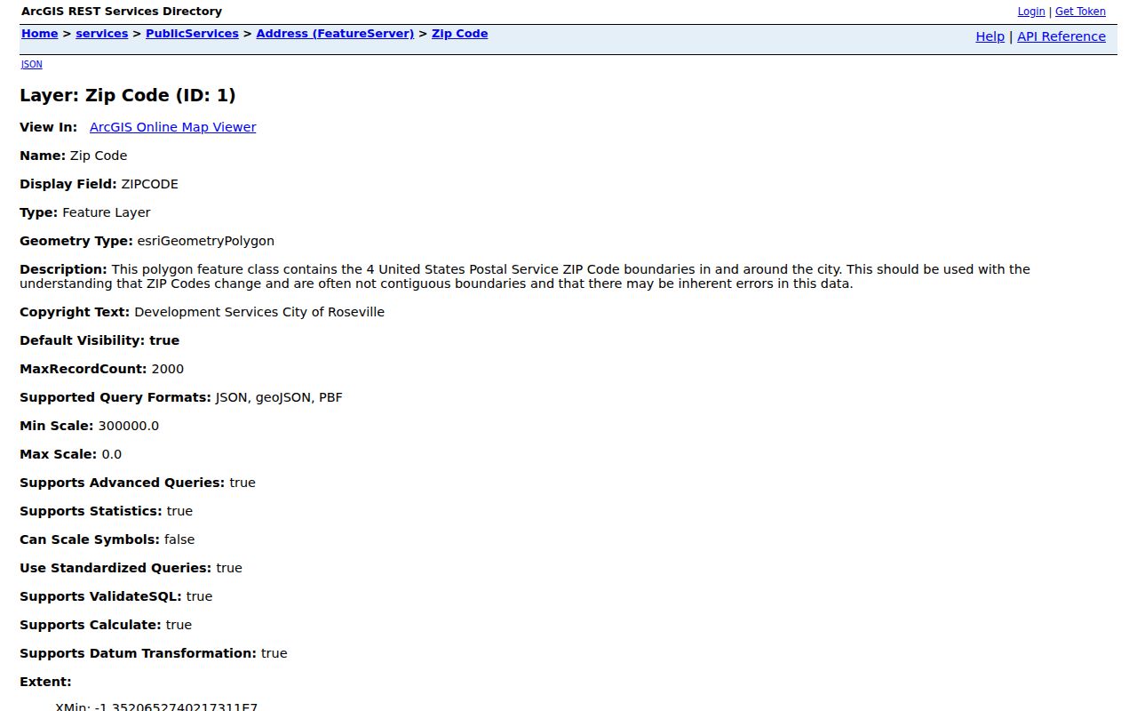 Roseville street directory official ZIP address feature layer