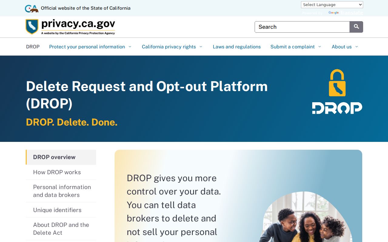 Roseville ZIP code California DROP privacy guidance